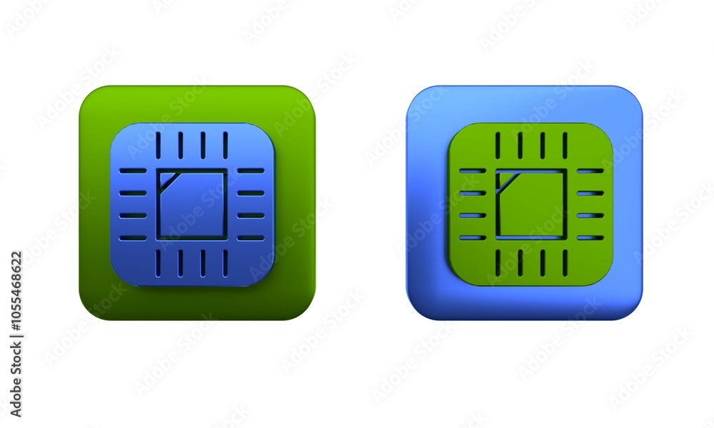 Aufkleber Colorful Computer processor with microcircuits CPU icon isolated on white background. Chip or cpu with circuit board. Micro processor. Square button. 3D render illustration