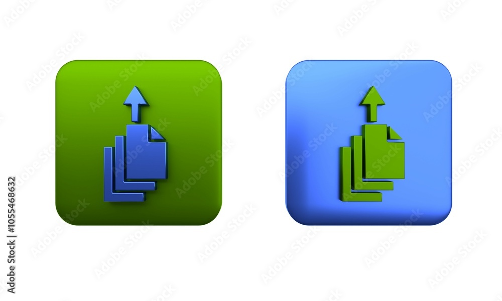 Poster colorful data export icon isolated on white background. square button. 3d render illustration