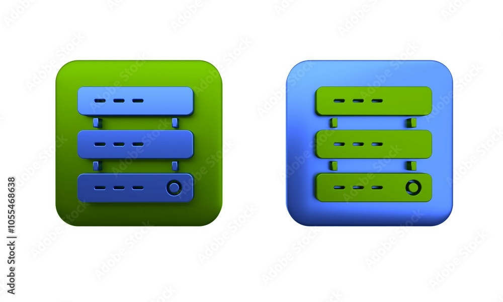 Poster colorful server, data, web hosting icon isolated on white background. square button. 3d render illus
