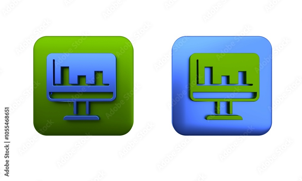 Poster colorful computer monitor with graph chart icon isolated on white background. report text file. acco