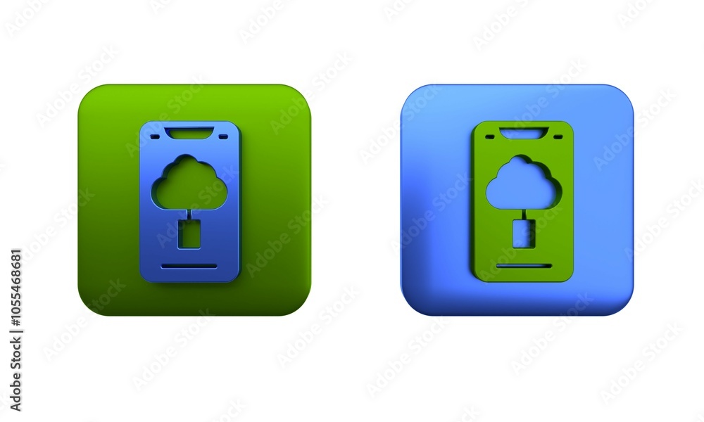 Poster colorful cloud technology data transfer and storage icon isolated on white background. square button