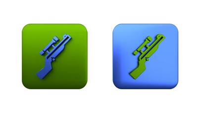Colorful Sniper rifle with scope icon isolated on white background. Square button. 3D render illustration