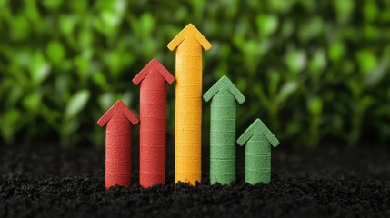 Growing financial success represented by colorful bar graphs on soil