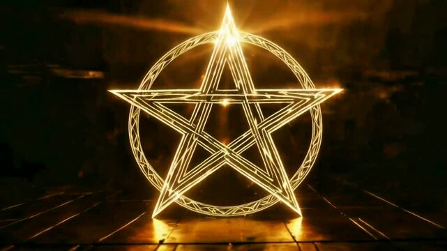 Light glare drawing pentagram symbol footage