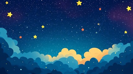 Fototapeta premium An illustration of a night sky with clouds and stars.