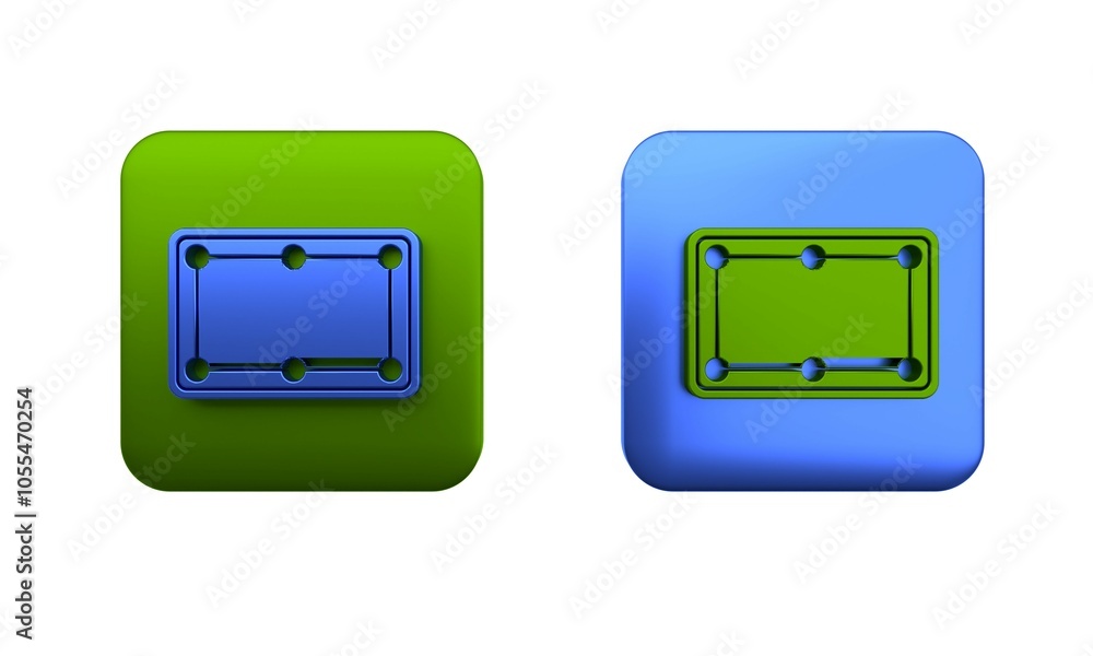 Poster colorful billiard table icon isolated on white background. pool table. square button. 3d render illu