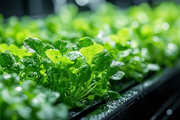 Lush Green Lettuce Plants Growing in a Hydroponic System