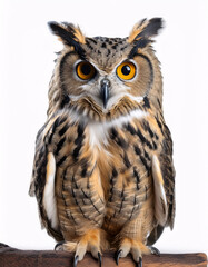 Obraz premium A majestic owl with piercing yellow eyes and detailed feathers