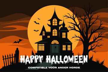 Halloween background with house vector illustration