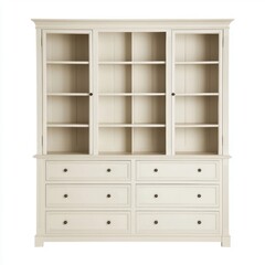 Elegant white storage cabinet, white isolated background