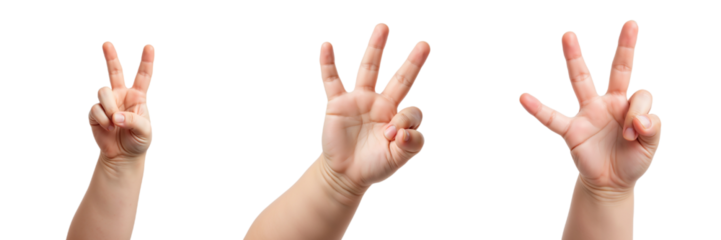 Three Hands Displaying Peace Sign and Victory Gesture Together