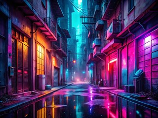 Obraz premium Isolated Neon Glow in Urban Exploration: Captivating Night Photography of Vibrant Lights and Gritty Aesthetics