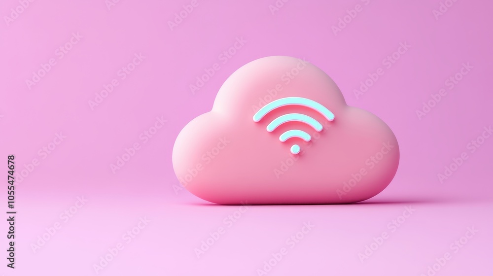 Aufkleber a modern pink cloud icon with a blue wi-fi symbol at its center creates a playful design. image repr