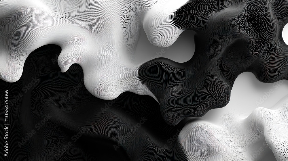 Poster abstract black and white wavy lines with 3d structure