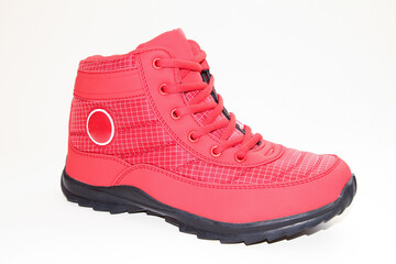 Men's sneakers. White background. Side view. Unbranded shoe model.