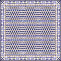 Hijab scarf flower abstract pattern.Ethnic geometric ornament with frame motif border hijab pattern.Design for fabric,print,scarves,shawl,kerchief,bandana,clothing,pareo,pillows,tablecloth,decoration.