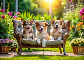 Obraz premium Lively Puppies in a Tranquil Backyard Setting - A Fashion Photography Delight