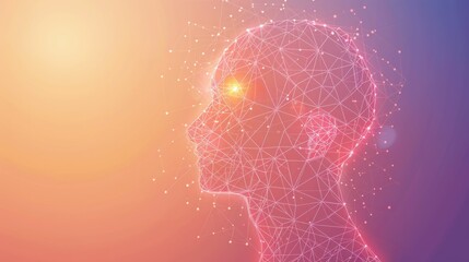 digital human silhouette, neural network concept, abstract technology visualization, glowing lines on gradient background, representing artificial intelligence and consciousness evolution