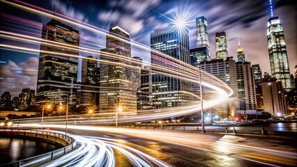 Obraz premium Long Exposure Meeting of the Minds in a Vibrant Cityscape for Thoughtful Collaboration