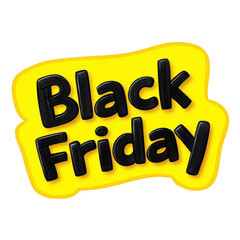 Black Friday sale banner with bold text on a vibrant yellow background. Transparent background