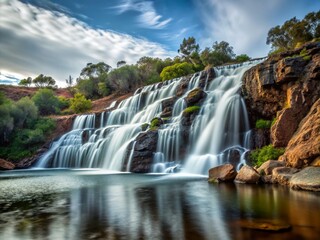 Fototapeta premium Long Exposure of Lesmurdie Falls in Perth, Western Australia with Cascading Water and Lush Surroundings