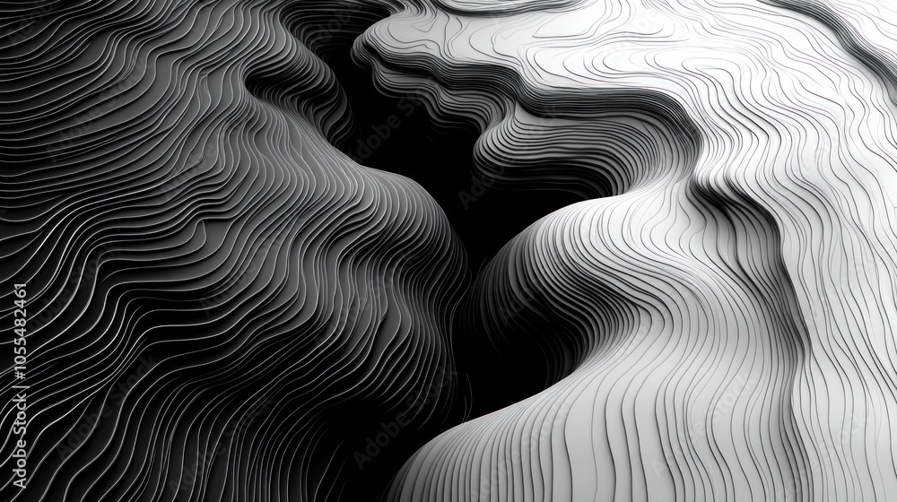 Poster Abstract Black and White Wavy Pattern with Intersecting Shapes