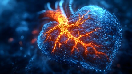 Fototapeta premium Cosmic explosion of fiery,energetic plasma within a luminous,dimensional celestial nebula. Glowing fractal-like digital abstract with a futuristic,sci-fi aesthetic.