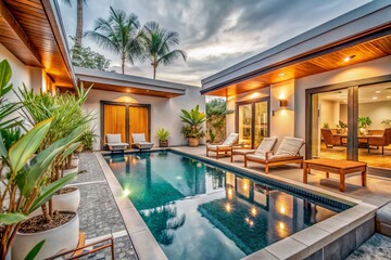 Fototapeta premium Luxury Swimming Pool Oasis with Lush Surroundings and Elegant Design for Relaxation and Leisure