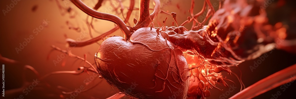 Poster detailed 3d digital or rendering of the human heart anatomy,showcasing the intricate structures and 