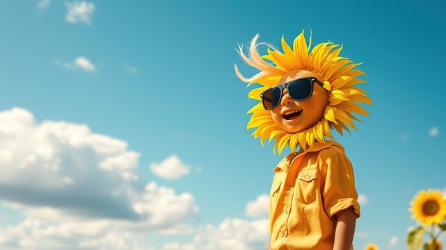 Summer Sunglasses Sale - Cute Sunflower Wearing Sunglasses on Blue Background