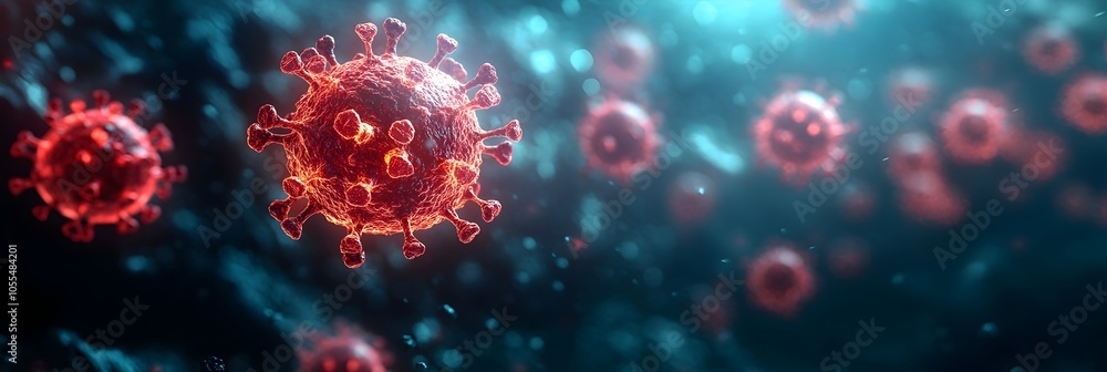 Fototapete Detailed 3D rendering of the novel coronavirus SARS-CoV-2 causing the global COVID-19 pandemic. Microscopic view of the virus particle structure with its distinctive surface spikes.
