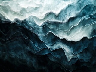 Obraz premium A black and white abstract painting of wavy lines on a black background