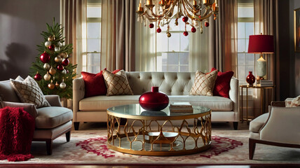 A beautifully arranged interior featuring a sparkling Christmas tree and a charming fireplace creating a perfect holiday retreat