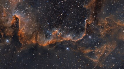 Illustration of a space cosmic background of supernova nebula and stars, glowing mysterious universe