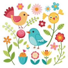 Water color bird And plants vector art illustration Generative Ai
