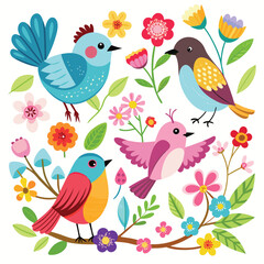 Fototapeta premium Water color bird And plants vector art illustration Generative Ai