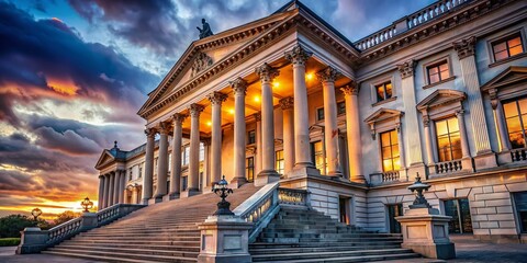 Majestic Silhouette of an Imposing Building with Columns at Dusk