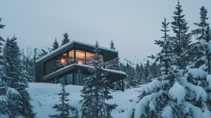 Modern Cabin in the Snowy Mountains