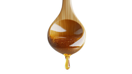 Golden honey dripping from a wooden dipper isolated png