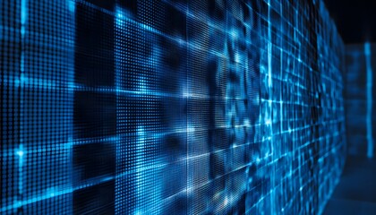 Obraz premium Abstract Digital Wall of Blue and Black Pixelated Squares