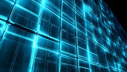 Abstract Blue Glowing Glass Tiles Wall