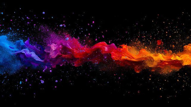 A black background with colorful paint splashes and splashes