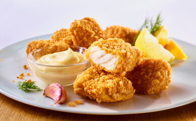 Fischnuggets, Fisch, Fischfilet, Fischstäbchen, kabeljau, frittiert,