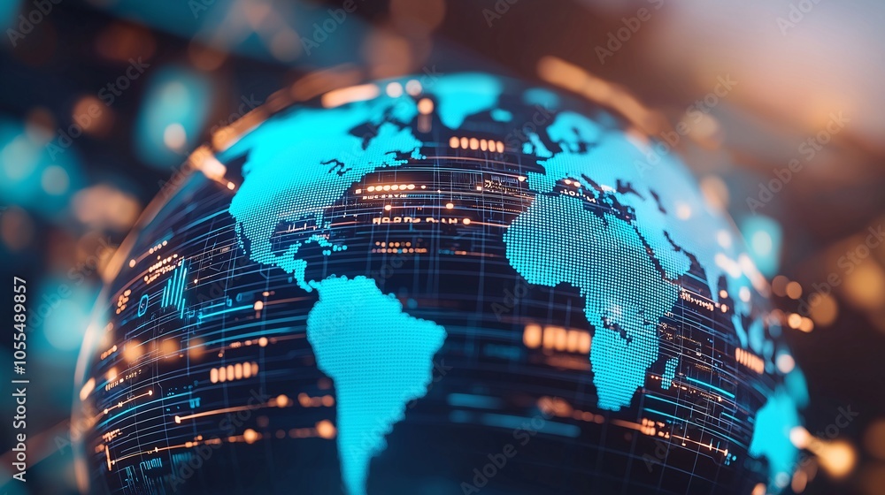 Aufkleber holographic globe with interconnected data lines