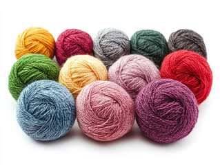 Colorful assortment of yarn balls in various vibrant hues, including red, blue, green, yellow, and purple, ideal for knitting, crochet, and crafting projects