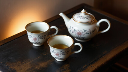 Fototapeta premium a set of tea cups and pots