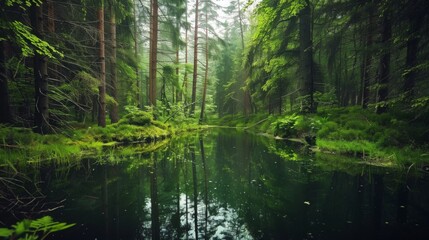 Tranquil Forest Pond with Reflections