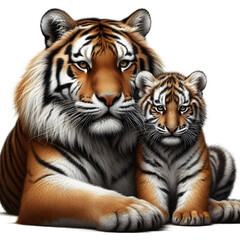 Obraz premium Majestic tiger with cub portrait â€“ wildlife family bond in nature