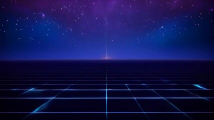 Futuristic retro landscape. Digital cyber surface with neon light grid. Cyberspace or metaverse. Technology, ai and vr concept. Virtual reality. 80s and 90s retrowave, synthwave, vaporwave style - Powered by Adobe