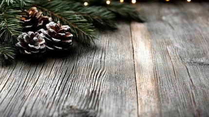  A pinecone atop a wooden table, near another atop a pine tree